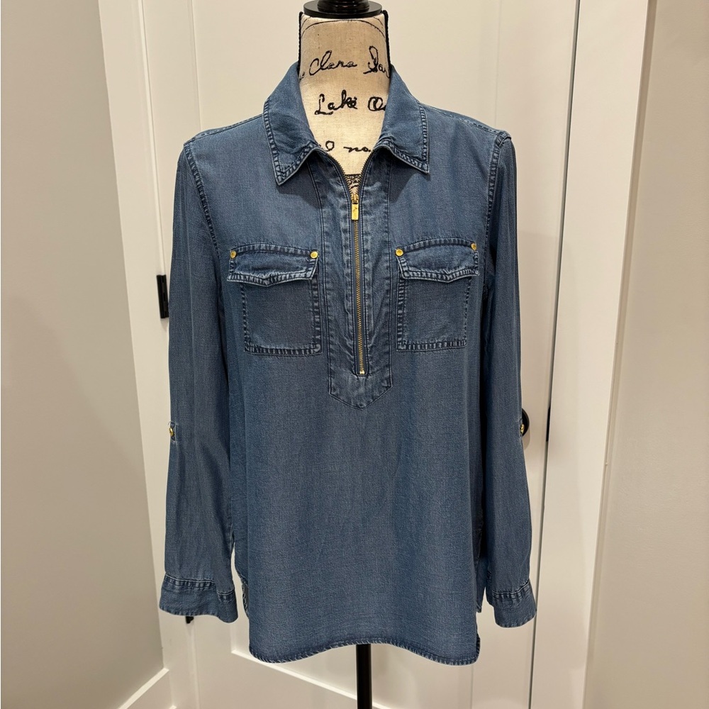 Ellen Tracy Blue Tencel Denim Shirt